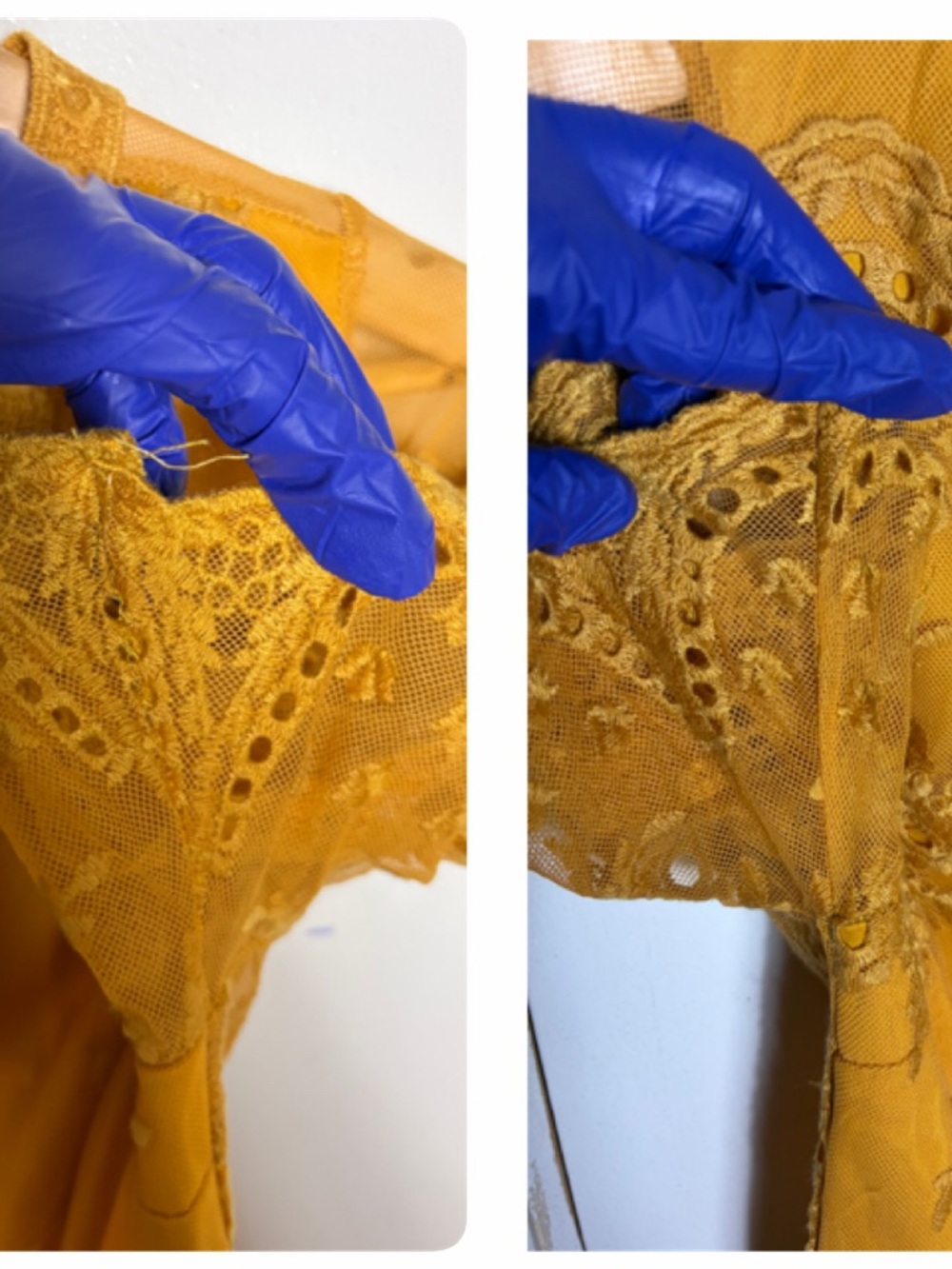 Haute  Monde mustard embroidered lace mesh v neck shorts romper size M - Picture 6 of 9